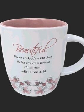 Christian Lighthouse Coffee Mug Ephesians 2:10 BEAUTIFUL Scripture White Pink
